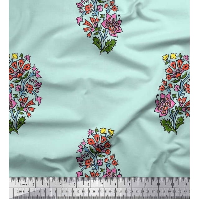 Soimoi Tissu en Poly Georgette Imprimé Feuilles et Fleurs au Mètre 52 Pouces de Large