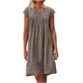 thumbnail image 1 of TopLLC Robe Longue en Lin pour Femme Dress 2023 Été Robe T-Shirt Décontractée Robe de Plage Manches Courtes Évasée Boho Sortie de Plage Robe Grande Taille, 1 of 8