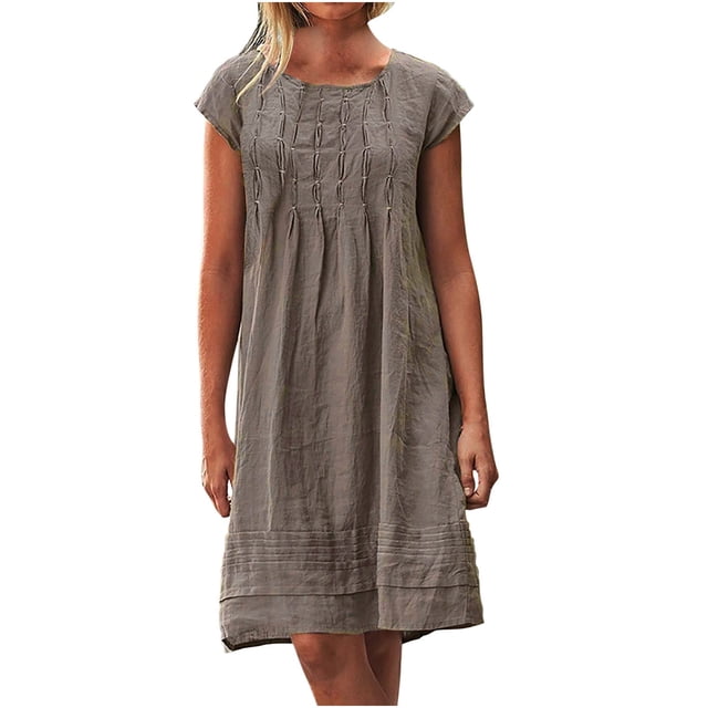 TopLLC Robe Longue en Lin pour Femme Dress 2023 Été Robe T-Shirt Décontractée Robe de Plage Manches Courtes Évasée Boho Sortie de Plage Robe Grande Taille