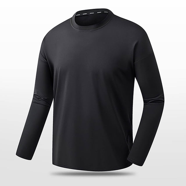 AherBiu Plus Size Men's Long Sleeve Shirts Crewneck Quick Drying Lightweight Athletic Tees Running Workout Active Pullover Tops