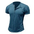 thumbnail image 1 of Dvkptbk Homme Manches Courtes Uni Décontracté Mode Col Rond Chandail Boutons T-Shirt Blouse, 1 of 4