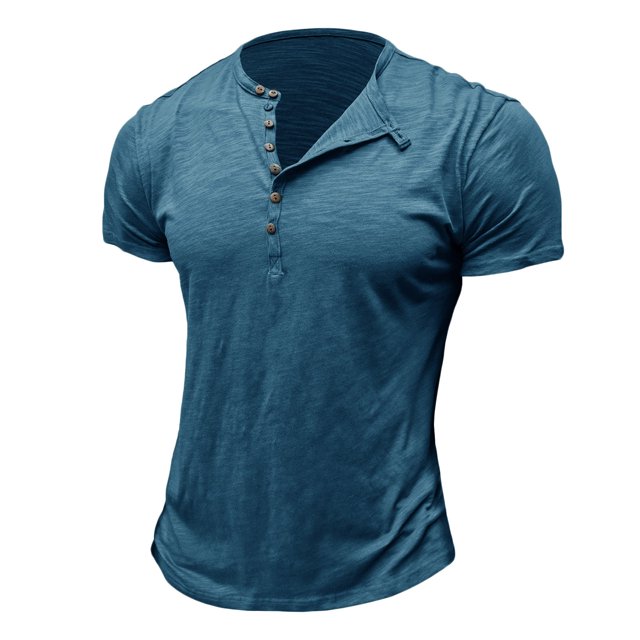 Dvkptbk Homme Manches Courtes Uni Décontracté Mode Col Rond Chandail Boutons T-Shirt Blouse
