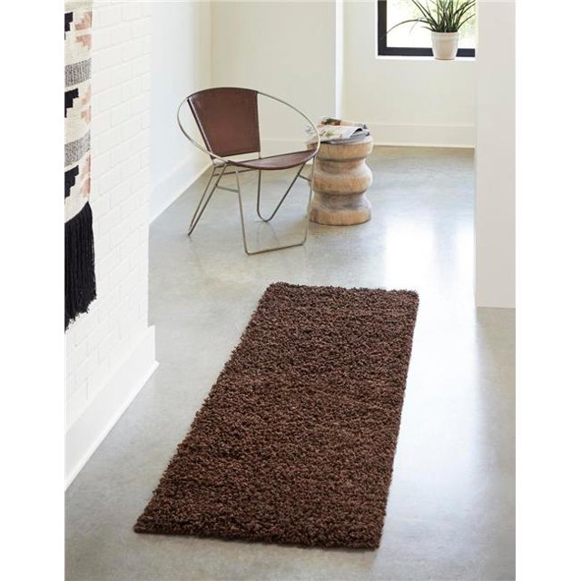 Unique Loom 3136085 2 ft. 2 in. x 6 ft. 5 in. Solid Shag Runner Rug, Chocolate Brown