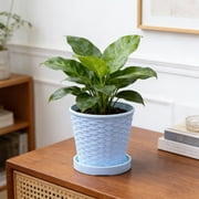 Yannianjz Imitation Bamboo Flower Pots, Woven Texture Round Plastic Planters, Home Decoration Pots for Green Plants and Succulents, Indoor Decor, Gardening