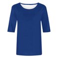 thumbnail image 4 of CFLVAEK T-Shirts à Manches au Coude pour Femmes pour l'Été, Décontractés, Unis, Coupe Ample, Basiques, Col Ras du Cou, 4 of 5