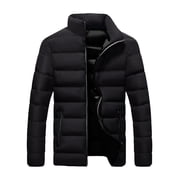 HWRETIE Men's Stand Collar Puffer Jacket Full Zip Warm Quilted Coat Lightweight Casual Winter Outerwear With Pockets For Daily Wear