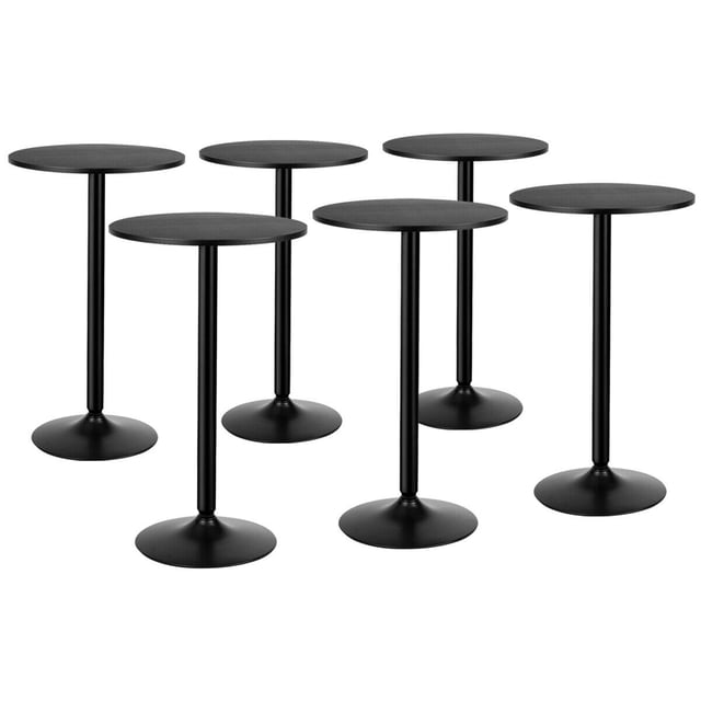 Gymax Ensemble de 6 tables Rondes de Pub 24 Pieds' Bistro Bar Table Cocktail avec Base en Métal en Noir. l'Ensemble Comprend six tables Rondes, Chacune avec un Diamètre de 24 Pouces et une Hauteur de 40 Pouces, Doté d'Un Dessus en MDF Robuste et d'Une Base en Métal Peinte en Noir. les tables Ont un Anneau Antidérapant pour la Stabilité et une surface Imperméable pour un Nettoyage Facile. Convient aux bars, Mariages Ou à la Maison.