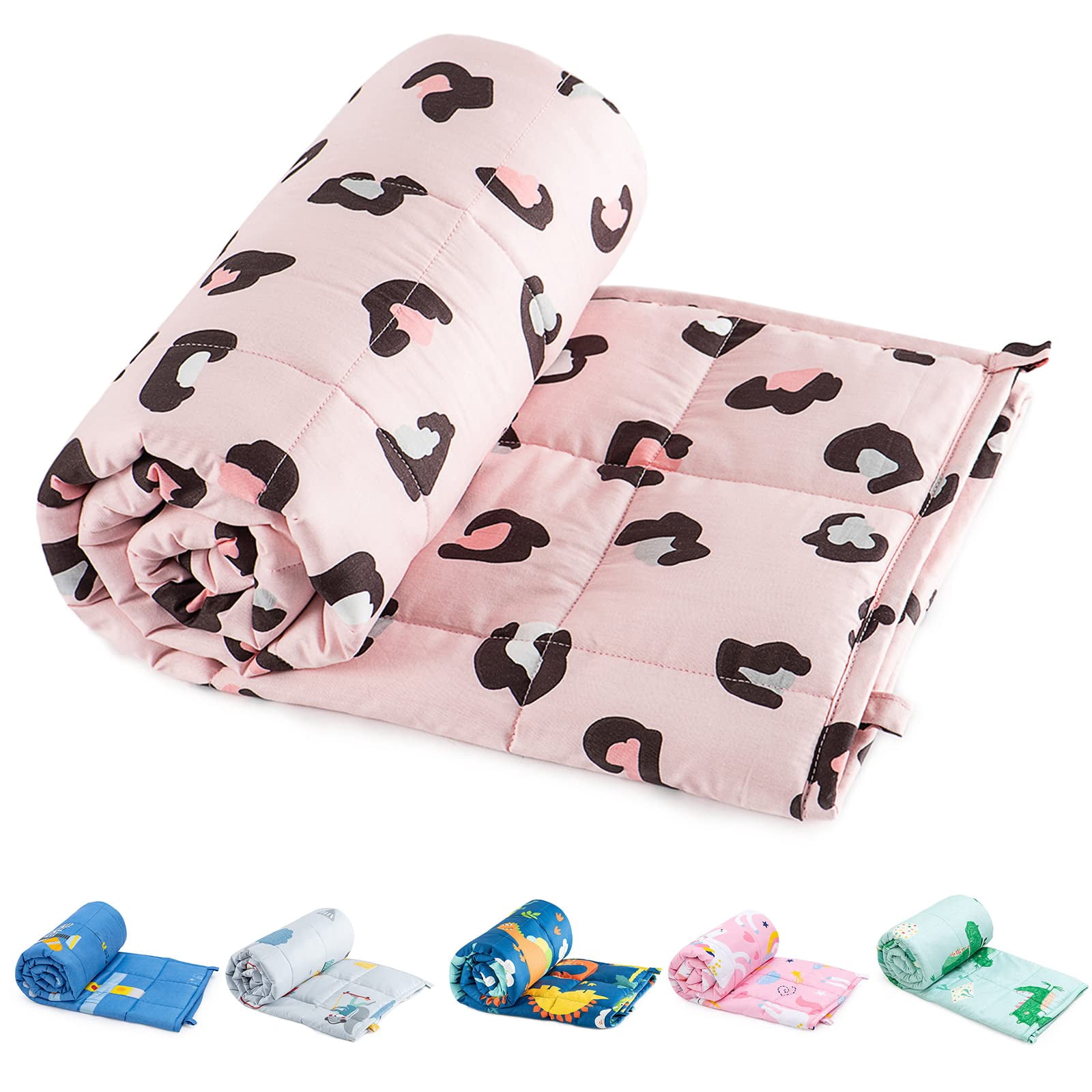 Sivio Weighted Blanket - 100% Cotton Heavy Blanket 5 lbs 36 x 48 inches, Breathable Cooling Soft Cotton Throw Blanket for Calm Sleeping for Home and School Nap, Pink Leopard