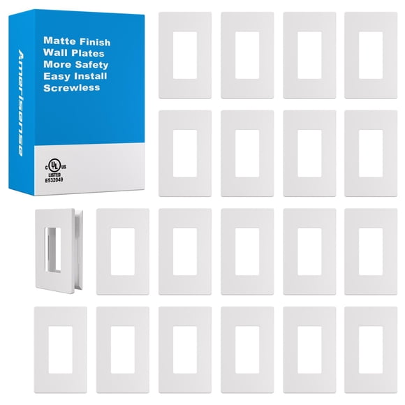 Amerisense Outlet Cover, Screwless Decorator Wall Plate, Light Switch Power Plug Cover, 1-Gang Standard Size, Matte White, 20 Pack,UL Liste