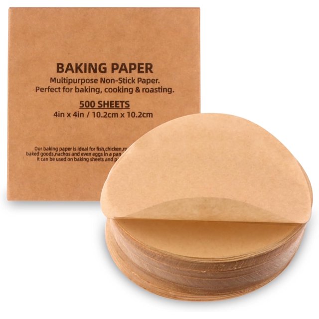 500 Pcs Parchment Paper Baking Sheets Round 4 Inch,Round Cake Pan Parchment Liners,Baking Parchment Non-Stick Baking Parchment Paper Circles,Baking Air Fryer Steaming Bread Cup Cake(Brown-4")