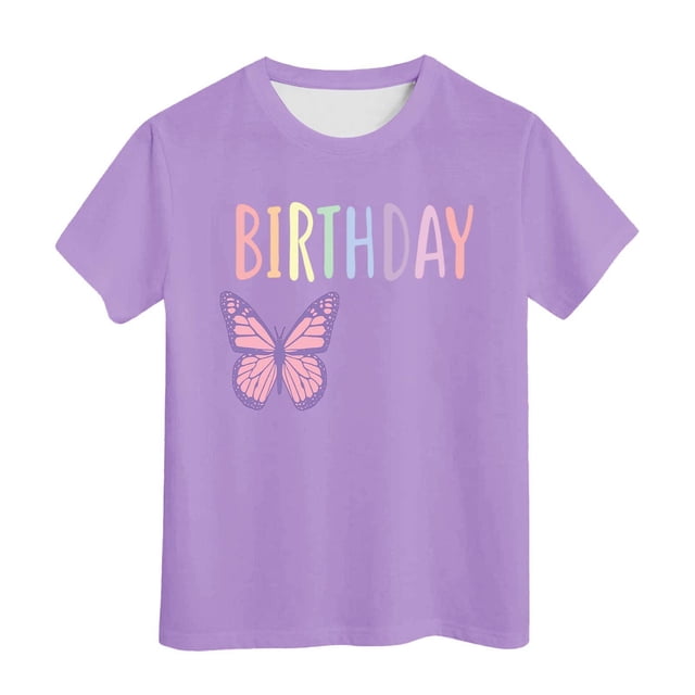 PMVFHDE Hauts de Bain pour Fille T-Shirt Fille d'Anniversaire à Manches Courtes T-Shirt d'Été à Col Rond Coupe Décontractée Chandails de Base Violet Pâle, 4-5 Ans
