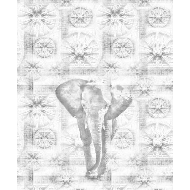 Soimoi Viscose Chiffon Fabric Elephant & Wheel Panel Printed Craft Fabric by the Yard 42 Inch Wide