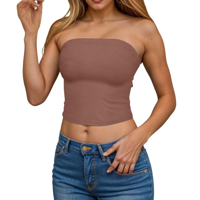 Weiqiqre Spring+Tops+for+Women Strapless Crop Tops Basic Backless Sleeveless Bandeau Going Out Cute 2025 Summer Clothes