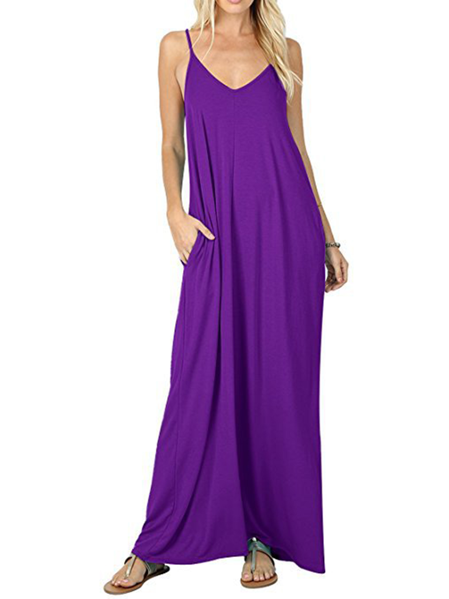Robe Longue Maxi d'Été pour Femme Sans Manches à Bretelles, Style Bohème, Col en V, Caftan, Robe Soleil