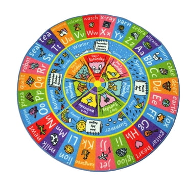 KC Cubs collection de jeux ABC Alphabet, saisons, mois et jours de la semaine Apprentissage éducatif et jeu Tapis rond en cercle Tapis pour enfants et enfants Chambres et salle de jeux