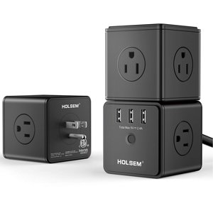 HOLSEM Surge Protector Cubic Power Strip 14 AC outlets, 3 Smart USB Ports (5V/2.4A) and 6' Heavy Duty Extension Cord, Black (3 Pack)