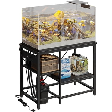 Bestier 40-50 Gallon Fish Tank Stand with Power Outlets, 3-Tier Heavy Duty Metal Aquarium Stand Reversible Storage Shelf, Black