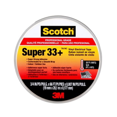 Ruban isolant en vinyle 6132-BA-10 Super 33+(MC) Scotch®, qualité professionnelle, noir, 0,75 po x 66 pi, 1 rouleau/paquet
