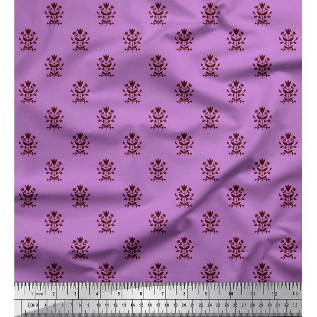 Soimoi Rayon Fabric Leaves & Floral Block Print Fabric by Yard 42 Inch Wide