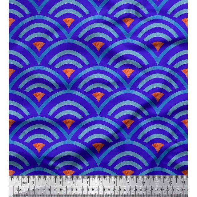 Soimoi polyester Crepe Fabric Scales Geometric Printed Fabric 1 Yard 52 Inch Wide