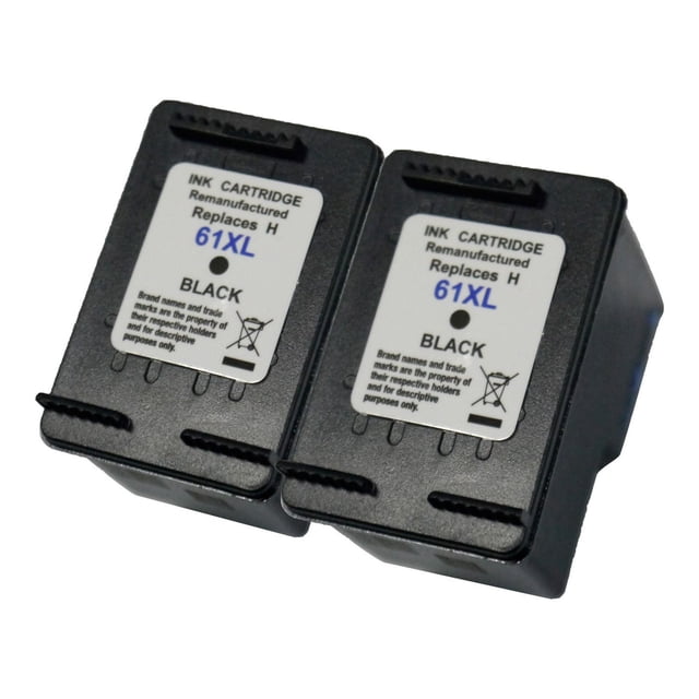 L-ink Lot de 2 Cartouches d'Encre Noires Compatibles HP 61TG à Rendement Élevé (CH563WN) Montrant Deux Cartouches Noires Remises à Neuf Côte à Côte avec Étiquettes Blanches Indiquant le Remplacement 61TG pour Imprimantes HP DeskJet et OfficeJet, Certifiées ISO14001 et ISO9001, Offrant un Rendement de 480 Pages et une Qualité d'Impression Nette.