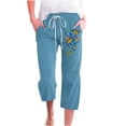 thumbnail image 1 of VEKDONE Womens Cotton Linen Capris Pants Print Capri Pant Blue XXL, 1 of 3