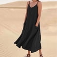 thumbnail image 1 of Jusqu'à 50 % de Rabais Horkkom Robe Maxi pour Femmes Col en V Couleur Unie Robes d'Été Décontractées à Bretelles Spaghetti Longues Robes avec Poches TG, 1 of 6