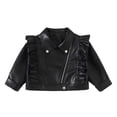 thumbnail image 2 of MKOSPLRT Baby Girl Faux Leather Motorcycle Jacket Cute Ruffle Spring Fall PU Coat Oblique Zipper Biker Jacket Outwear 2-14 Years, 2 of 9