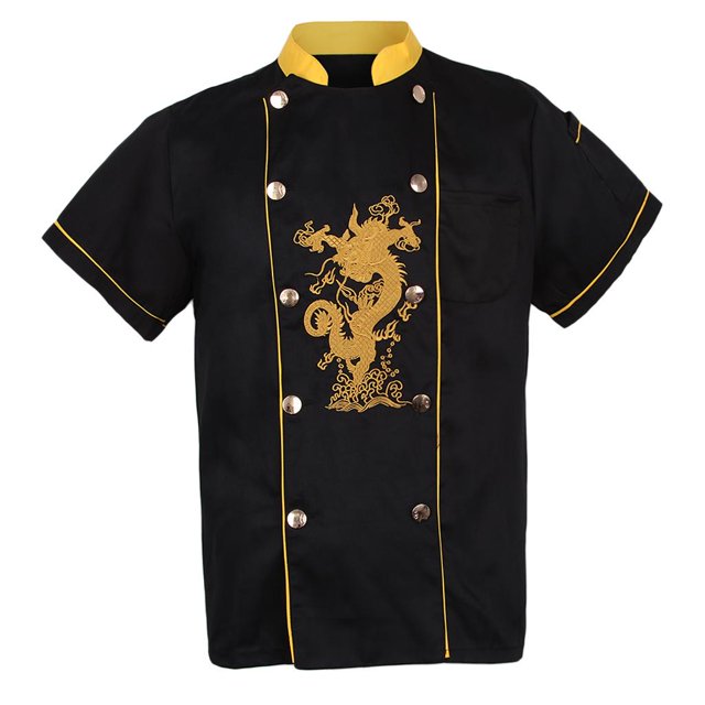 koolsoo Chef Embroidery Dragon Uniforms Collar T-Shirt - Black XL, as described