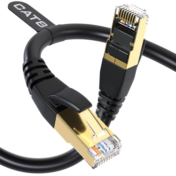 DbillionDa Cat8 Ethernet Cable Outdoor&Indoor 50FT High Speed 26AWG Cat8 LAN Network Cable 40Gbps 2000Mhz with Gold Plated RJ45 Connector Heavy Duty Weatherproof S/FTP UV Resistant for Modem