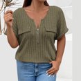 thumbnail image 4 of Offres jusqu'à 70 % de Réduction! Hauts d'Été pour Femmes 2024 Grande Taille Mode Printemps/ Couleur Unie Col Rond Manches Courtes Chemise Décontractée Cadeau pour Femmes en Solde, 4 of 4