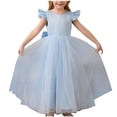 thumbnail image 2 of LOVZFMLL Girls' Summer Short Sleeve Ruffled Lace Round-Neck Embroidery Mesh Princess Bow Skirt, 2 of 3