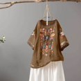 thumbnail image 5 of Blouses pour Femmes, T-Shirt Mode Décontracté Ample de Printemps Été pour Femmes, Couleur, Manches Courtes, Col Rond, Hauts Brodés, Blouse en Coton et Lin, 5 of 5
