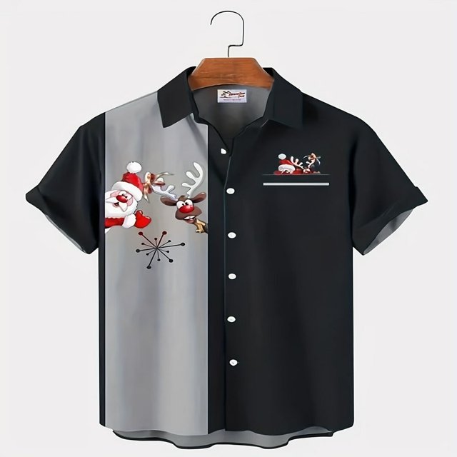 Men‘s Creative Christmas Stitching Striped Shirt With Pockets