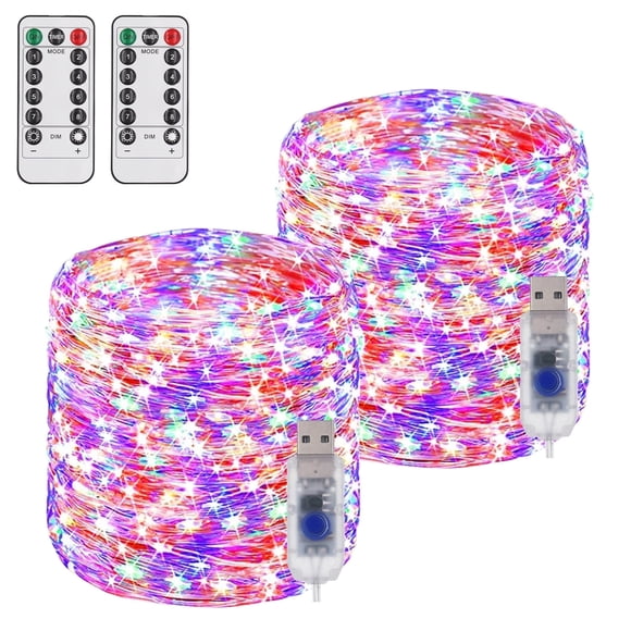 NITIDSKY USB Christmas Lights 66ft 200 LED Fairy Lights Wedding Party Decoration,Multicolor,2 Pack