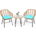 thumbnail image 2 of Costway 3PCS Patio Rattan Bistro Furniture Set Cushioned Chair Table Turquoise, 2 of 10