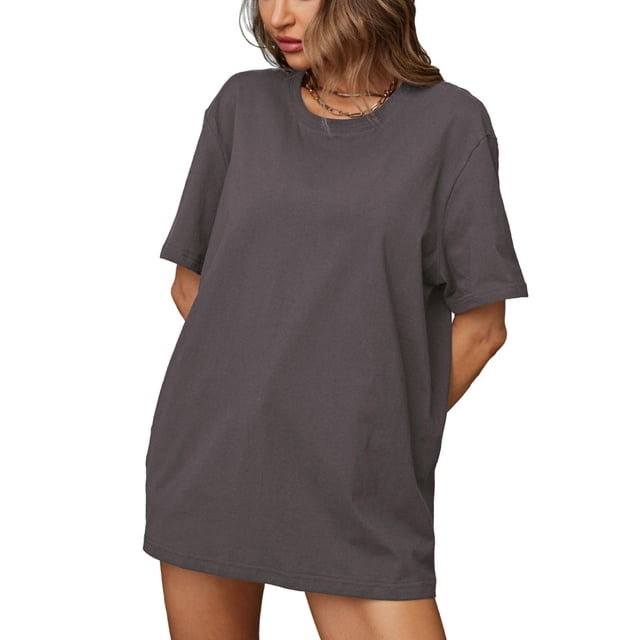 Plebaso T-Shirts en Coton pour Femmes à Manches Courtes, Col Rond, T-Shirts Basiques, Hauts Décontractés, Couleur Unie, Coupe Ample