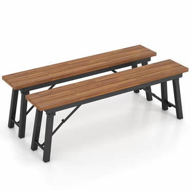 Topbuy Outdoor Folding Bench Set of 2 55 Inches Long 2-3 Person Acacia Wood Backless Patio Dining Bench