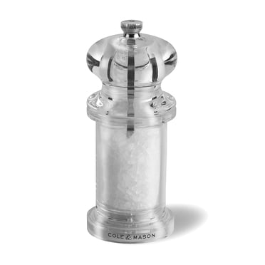 Cole & Mason 505 Refillable Spice Mill - Kitchen & Home Accessory - Salt Pepper Grinder - Salt Included - Acrylic - Salt Mill 5.5"