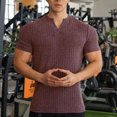 thumbnail image 2 of Men's Muscle T Shirts Stretch Short Sleeve V Neck Bodybuilding Workout Tee Shirts Slim Fit Ribbed Knit Shirt, 2 of 4