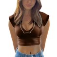 thumbnail image 1 of Womens V Neck Short Sleeve Racer Back Tank Tops Halter Neck Crop Top, 1 of 6