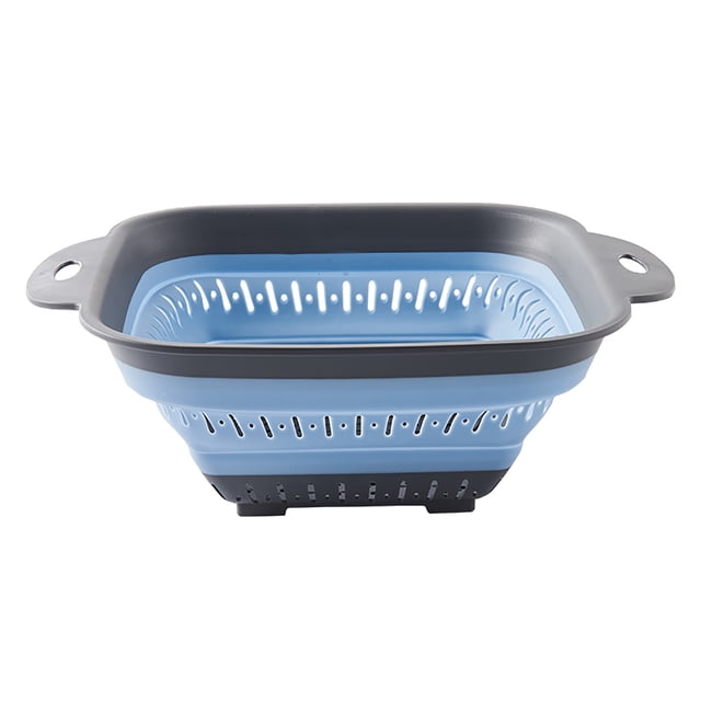 Oleegame 1PC Stainless Steel Cutlery Set Collapsible Colander Strainer with Plastic Handles Foldable Storage Basket Blue