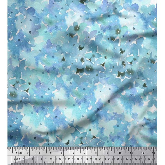 Soimoi Rayon Fabric Flower Watercolor Print Fabric by Yard 56 Inch Wide