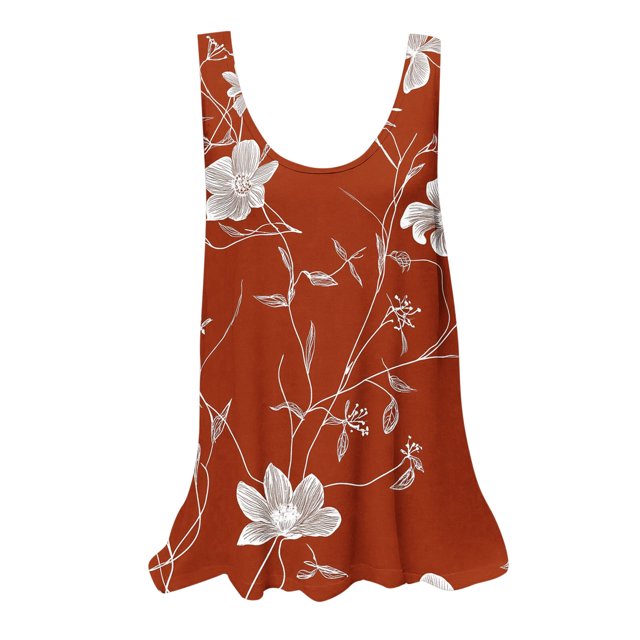 UPPADA Camisoles d'Été pour Femmes Col Rond Coupe Ample T-Shirts Décontractés Mode Sans Manches Vêtements de Plage Ourlet Fluide Chandails à Enfiler Hauts Plage Boho Vêtements Femmes Liquidation Hauts Orange,P