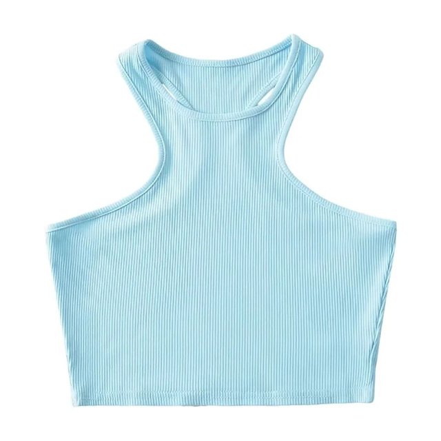 AherBiu Workout Tops for Women Racerback Sleeveless Cropped Ribbed Tank Top Crewneck Slim Yoga Cami Shirt