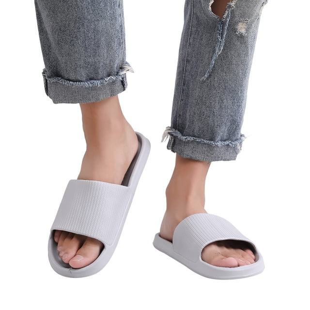 Open Toe Sandals for Men Non Slip Bathroom Slides Comfortable Indoor Outdoor Slip On Shower Slippers Gray Size 10