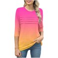 thumbnail image 4 of Olyvenn T-Shirts pour Femmes à Manches 3/4 Été 2025, Imprimé Dégradé, Col Rond, Décontracté, Basique, Coupe Tunique, Blouse, Rose Vif, P, 4 of 6