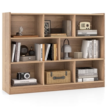 Costway Bibliothèque Ouverte en Bois à 8 Cubes et 3 Niveaux, Organisateur de Rangement pour Jouets avec Trousses Anti-Basculement, Naturel