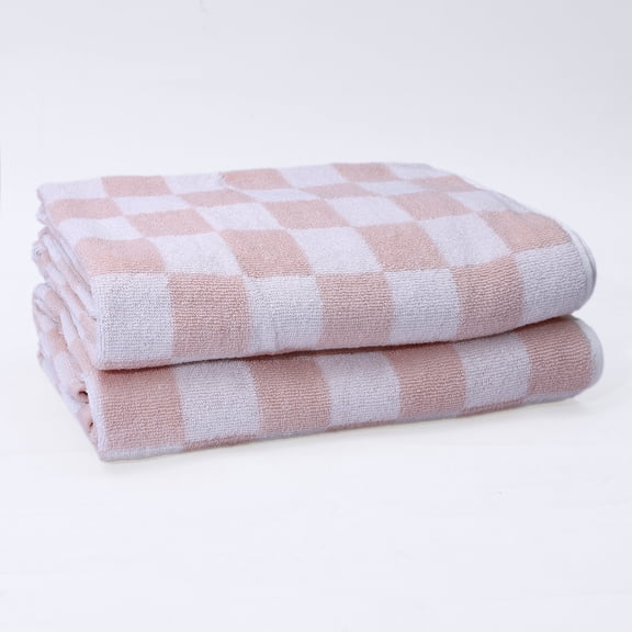 Mainstays 2-Pack Bath Towels, Pink Check