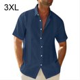 thumbnail image 3 of Wweixi Men's Button Down Shirt Boys Summer Pool Party Beach Walking Solid Color Simple Design Tops Daily Working Clothes Dark Blue XXXL, 3 of 5